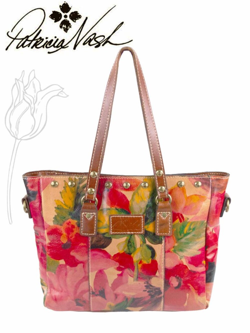 Patricia Nash Leather Floral Convertible Tote Bag Painted Classic Purse Retro